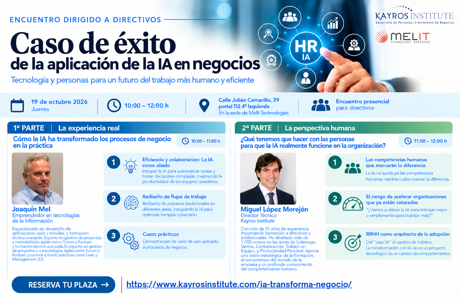 Cartel del encuentro: Transforma tu negocio con IA pr&aacute;ctica &mdash; Kayros Institute